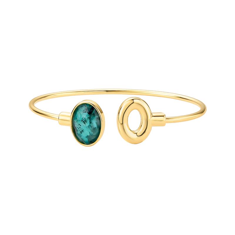 Bracelete folheado a ouro com esmeralda oval