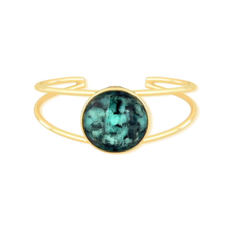 Bracelete folheado a ouro com esmeralda redonda